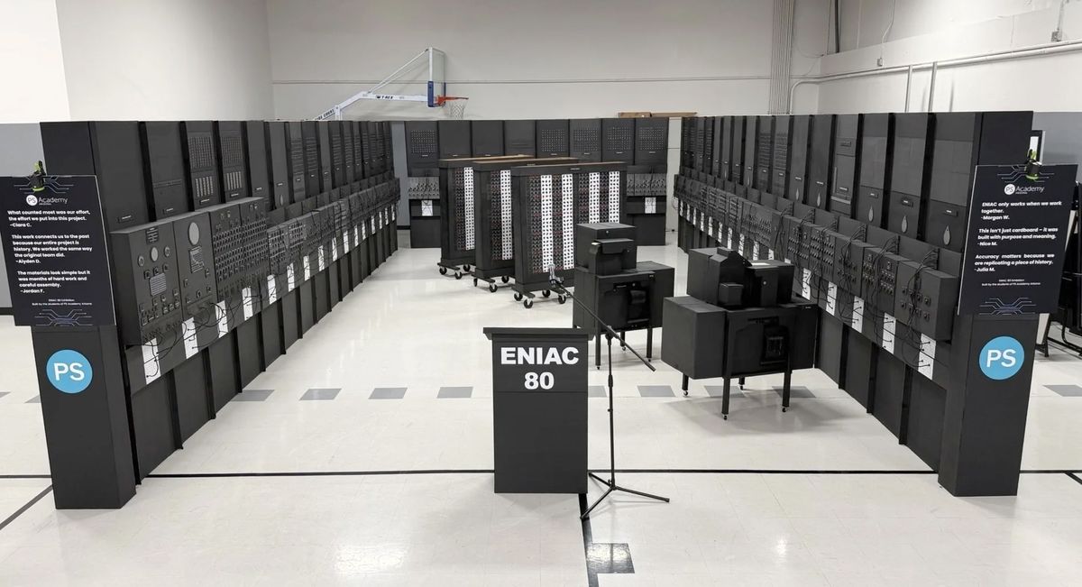 Neurodivergent teacher uses dyscalculia "superpower" to recreate full-scale, whale-sized replica of world's first programmable digital computer — 21st-century ENIAC used almost 3,000 sq ft of cardboard and NASA's Artemis II may be his next big challenge