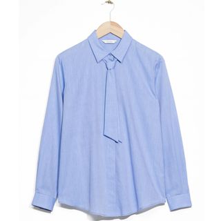 And Other Stories blue cotton pussy bow blouse