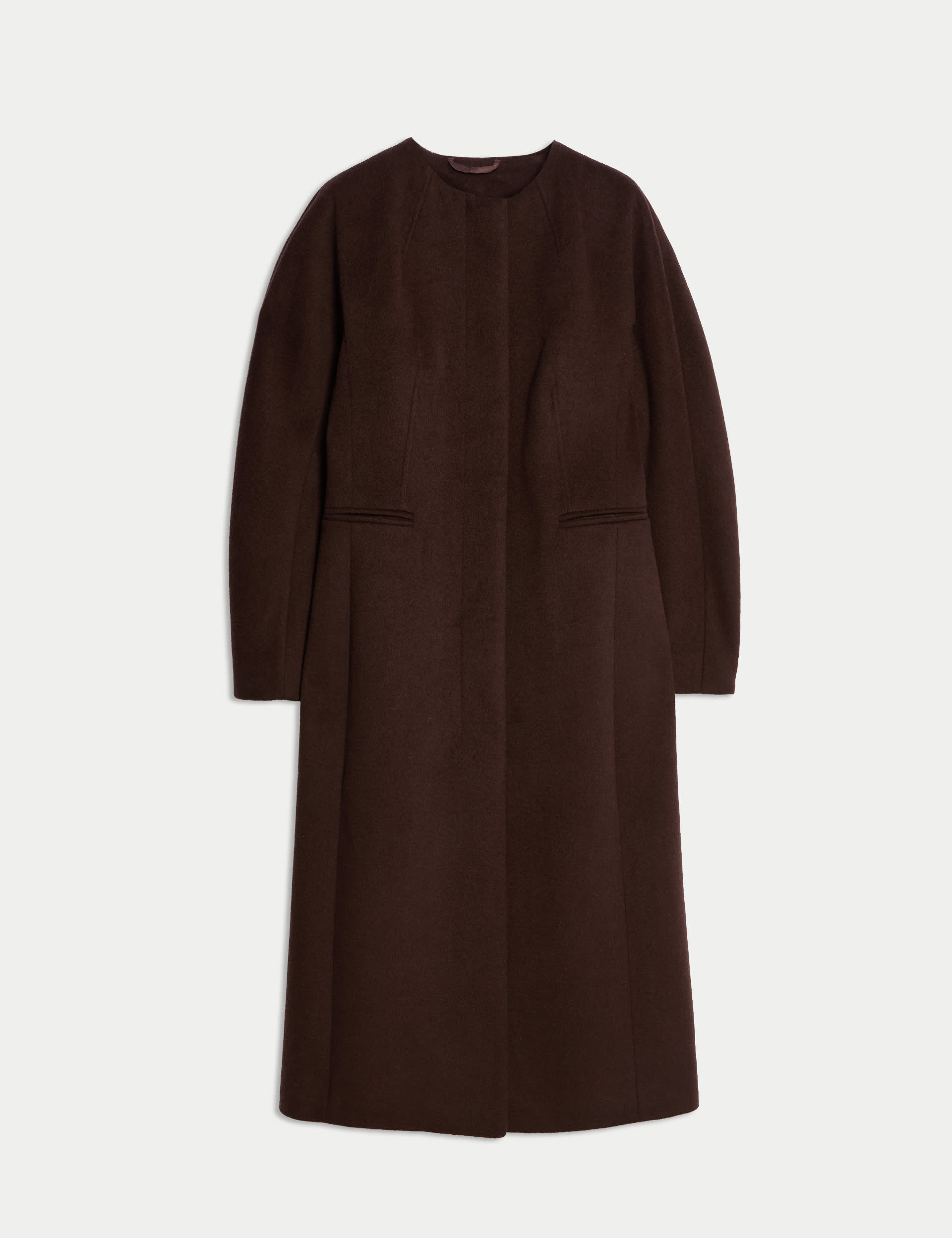 Wool Blend Collarless Longline Coat