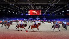 Le R&eacute;giment de Cavalerie de la Garde R&eacute;publicaine during a dress rehearsal at London International Horse Show 2022.