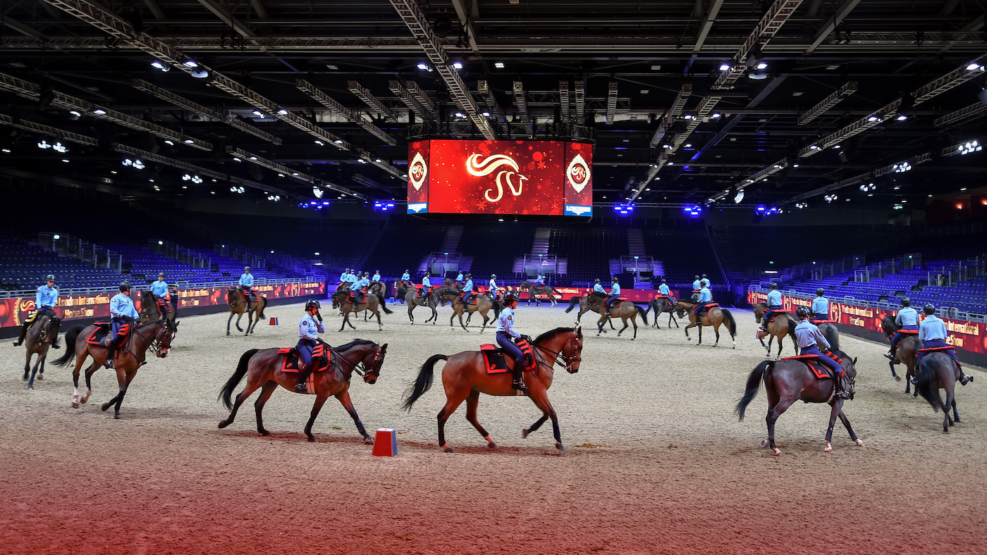 Le R&amp;eacute;giment de Cavalerie de la Garde R&amp;eacute;publicaine during a dress rehearsal at London International Horse Show 2022.
