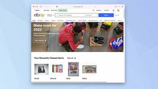 Screenshot of eBay homepage with "help & contact" highlighted