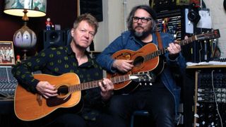 Nels Cline (left) with his ’60s Harmony Sovereign and Jeff Tweedy with his ’30s Kel Kroydon, in the Loft, August 31, 2019.