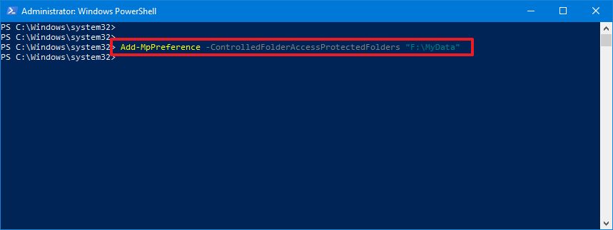 Controlled folder access add folder via PowerShell