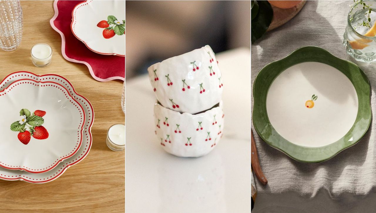 Three panel image of fruit tableware