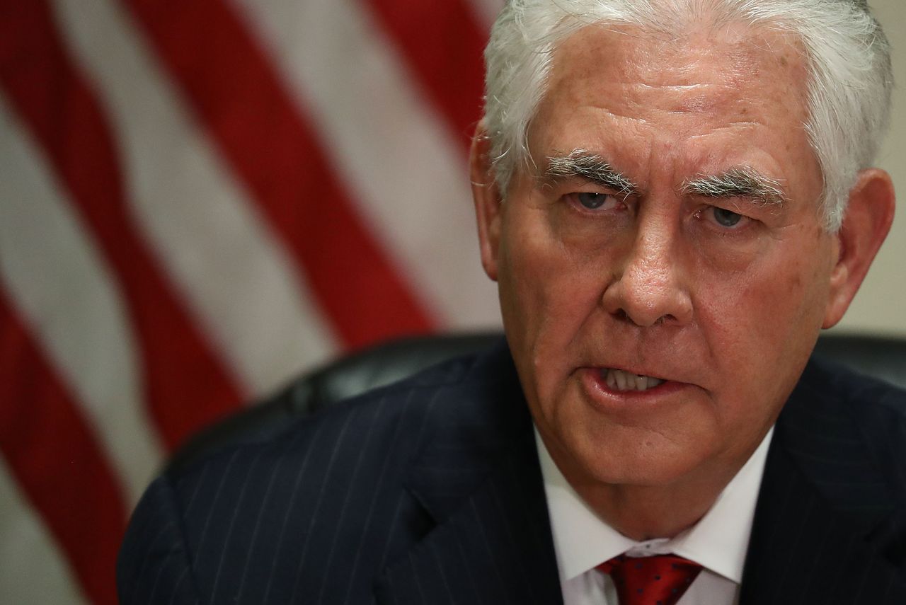 Secretary of State Rex Tillerson speaks to reporters