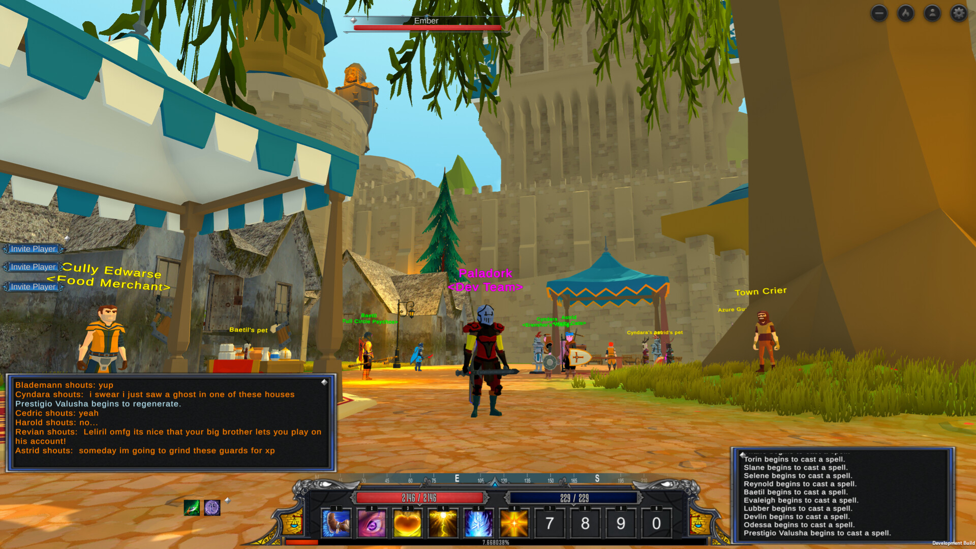 A player stands in a castle town in Erenshor.