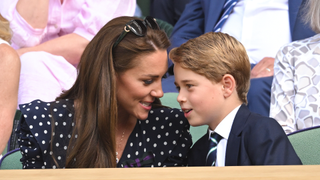 Catherine, Duchess of Cambridge and Prince George of Cambridge attend the Men's Singles Final at All England Lawn Tennis and Croquet Club on July 10, 2022 in London, England