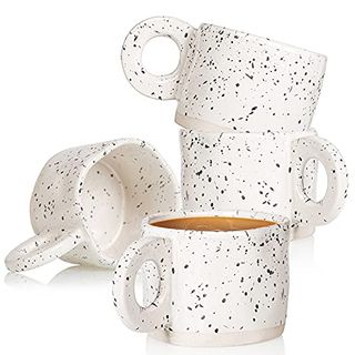 CREATIVELAND Coffee Mug,Stoneware Coffee Mugs 10 oz Ceramic Handmade Coffee Cups with Handle for Latte,Cappuccino,Hot chocolate,Milk Mugs Set (White)