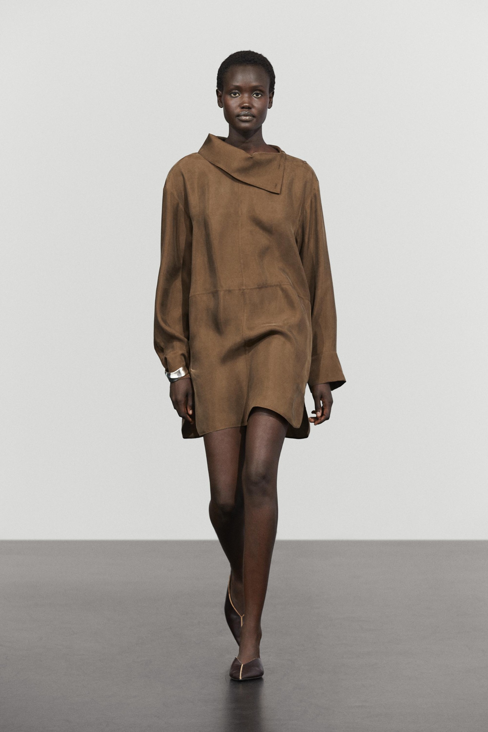 Flowing Short Dress With Asymmetric Neck