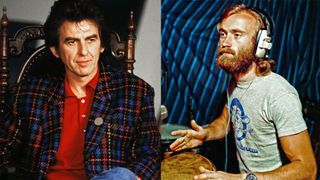 LEFT: George Harrison, photographed in Munich, Germany, February 1988. RIGHT: Phil Collins in a London recording studio, 1977