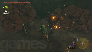 Link breaks an outcrop for gems and jewels in Zelda Tears of the Kingdom