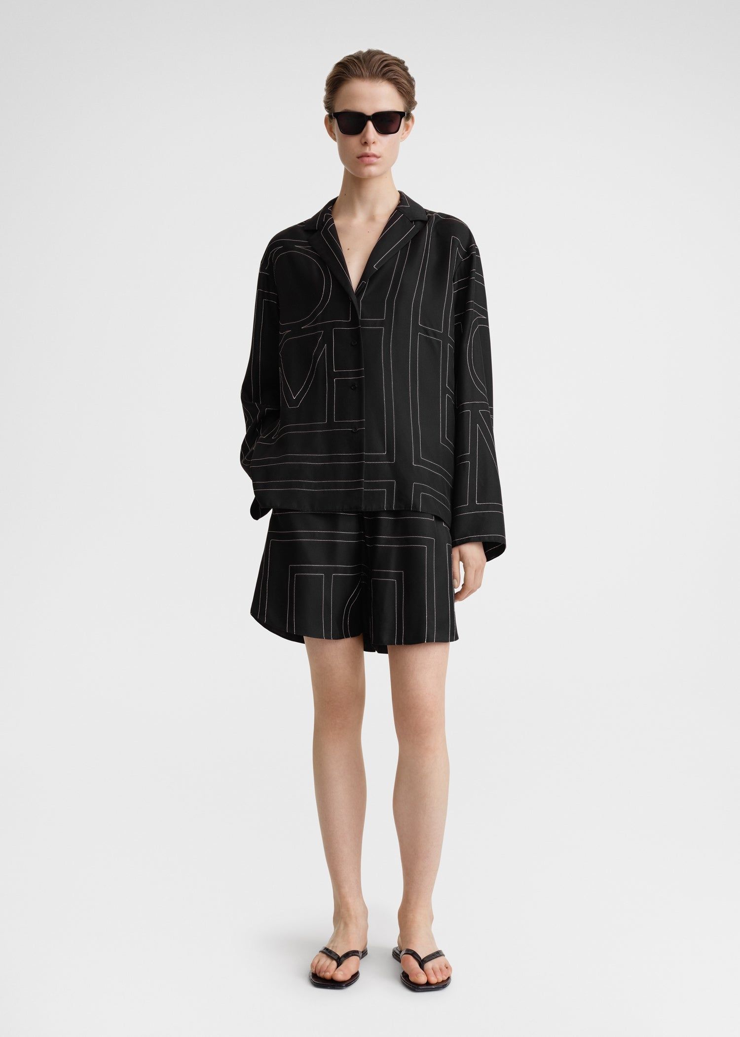 Monogram Silk Pj Top Black