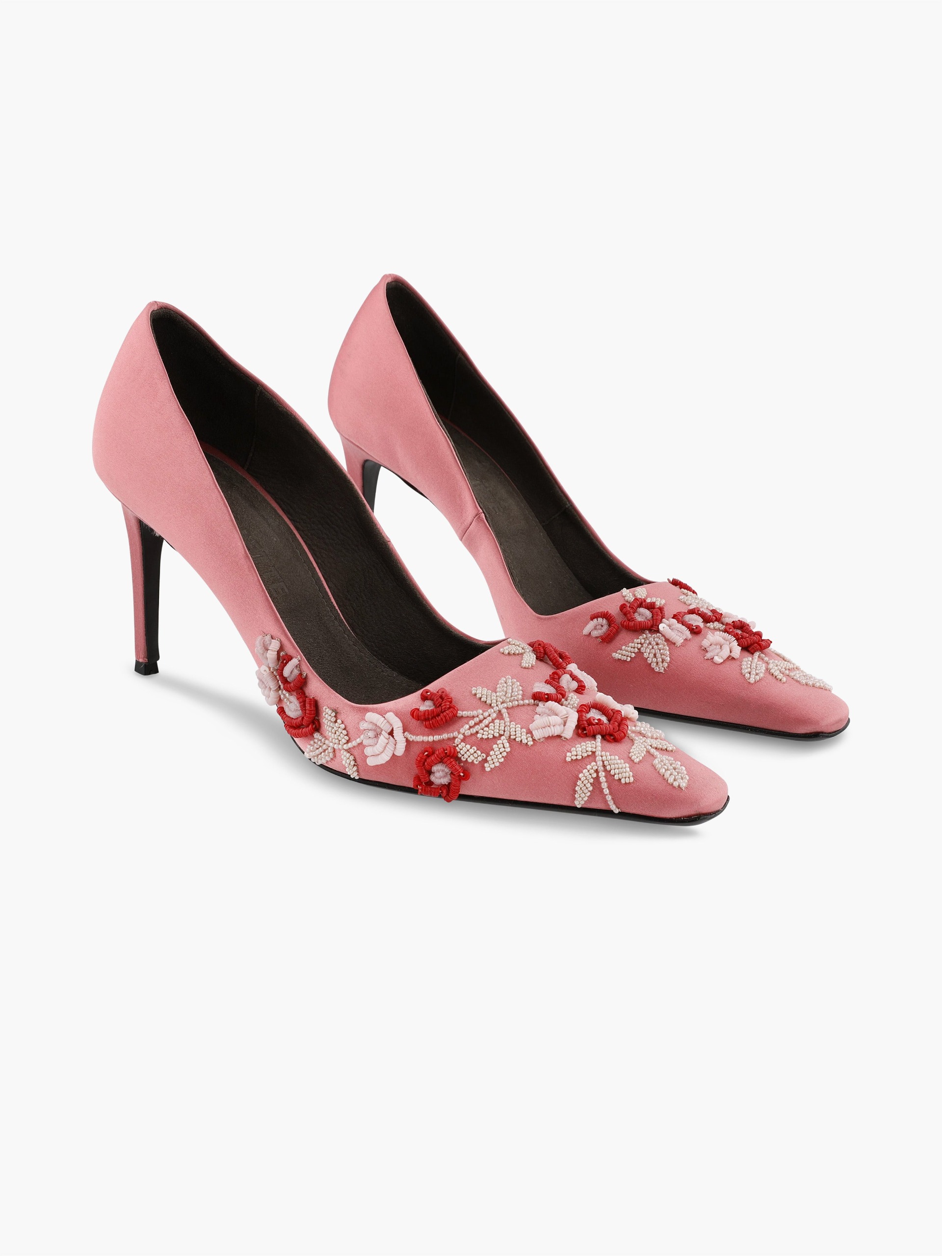 Classic Satin High Heel Pump Rose Embroidery