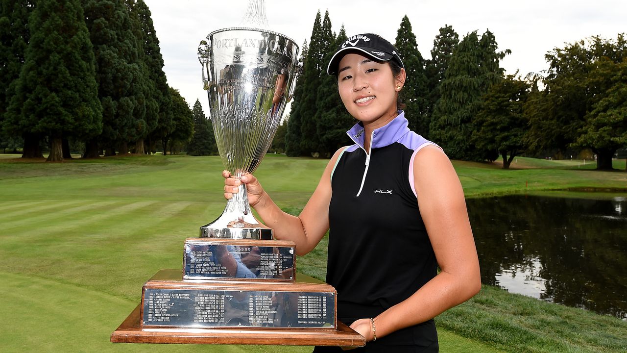 Andrea Lee with the trophy after winning the Portland Classic