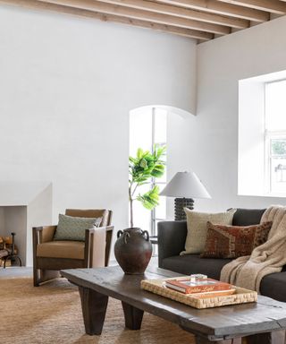 Cream living room with boho style