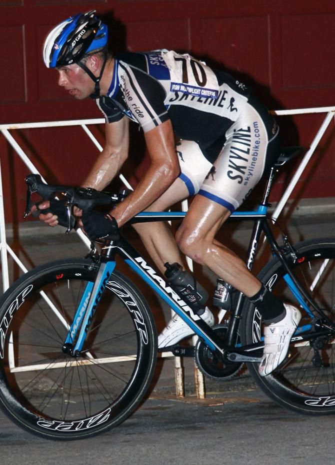 Ryan DeWald (Skyline) takes his shot at the front with the big boys- hoping to start a break. But no takers.
