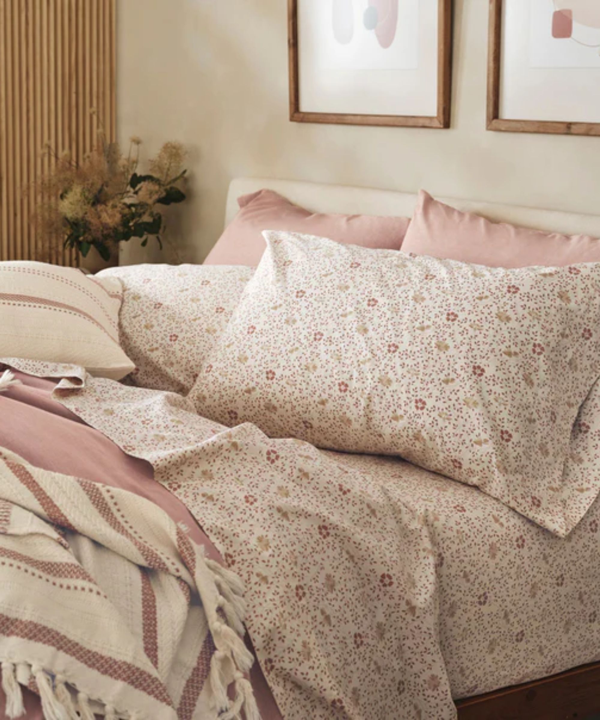 Pink and white floral bedding