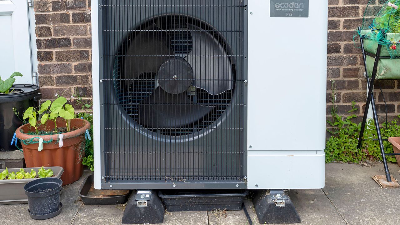 Heat pump on exterior of house