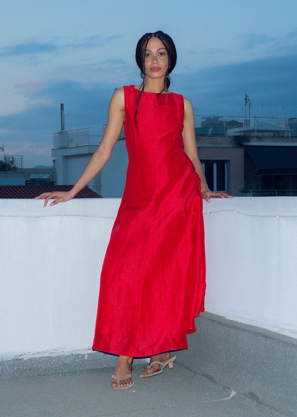 Red Open Back Silk Blend Dress