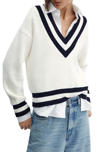 Contrast Stripe V-Neck Sweater