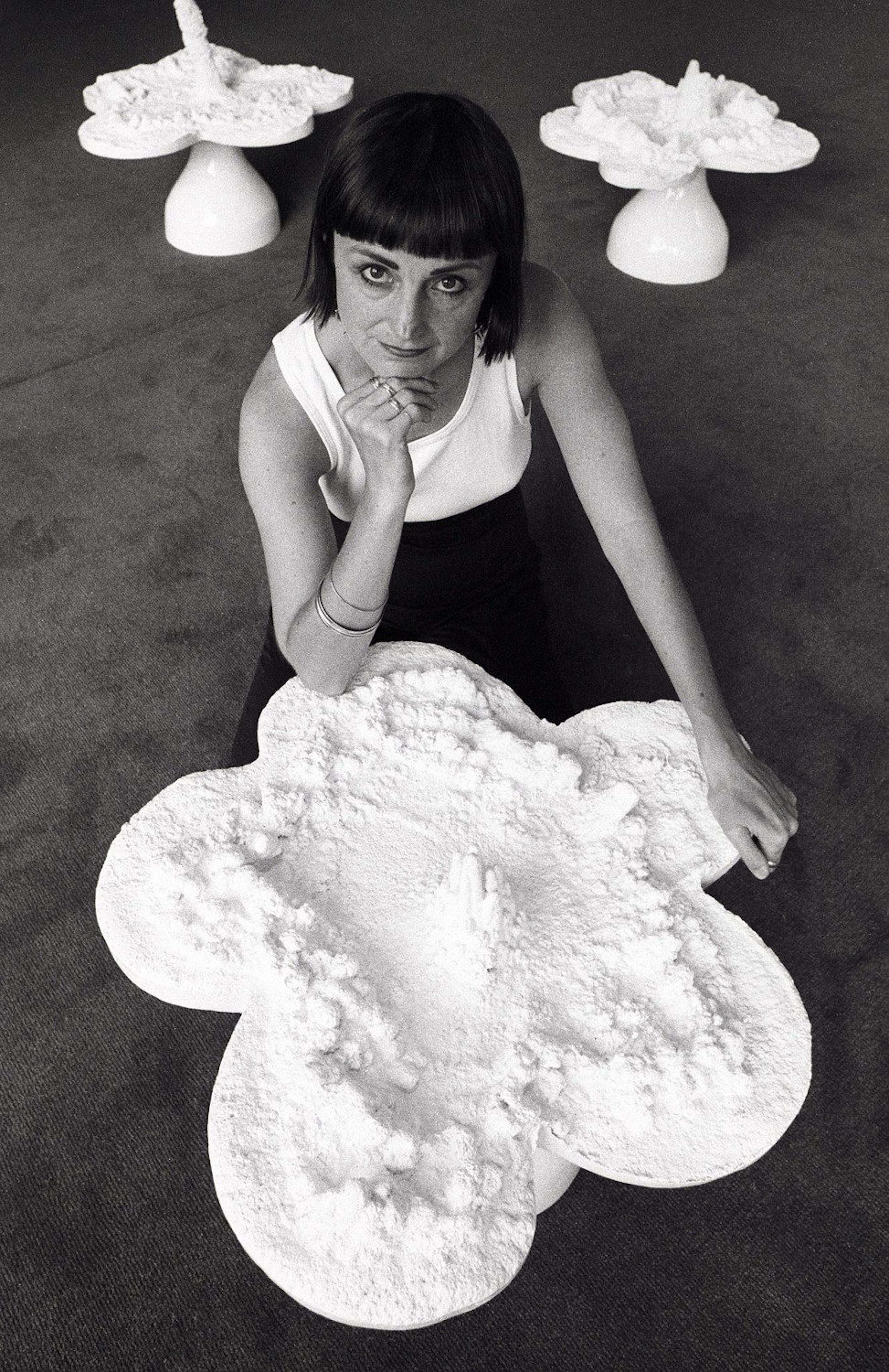 Helen Chadwick with a white sculpture