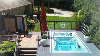 An image of a H2X Fitness Challenger pool installation on grey decking
