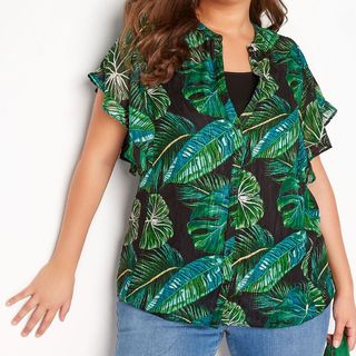 green palm print blouse