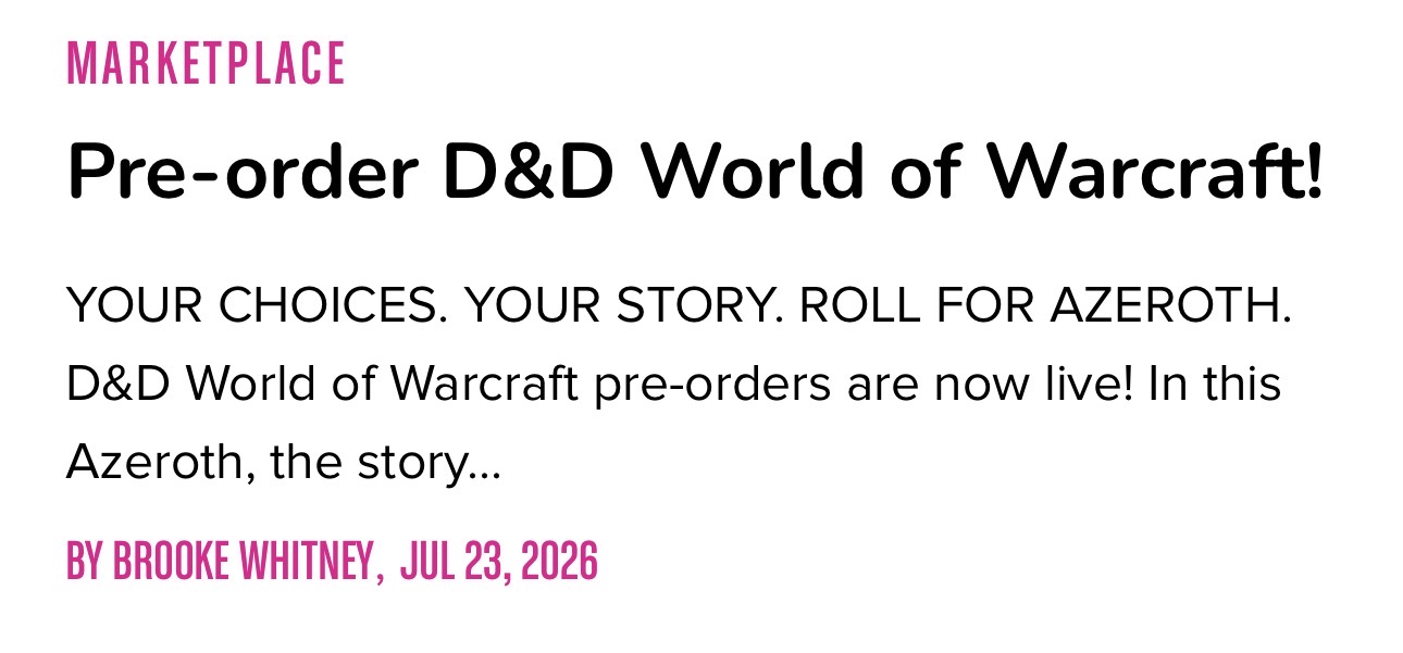 A report title talking a crossover the Dungeons &amp;amp; Dragons and World of Warcraft franchises.