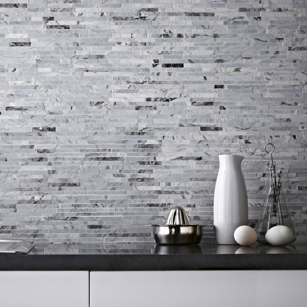 kitchen with mosaic tiles and worktop