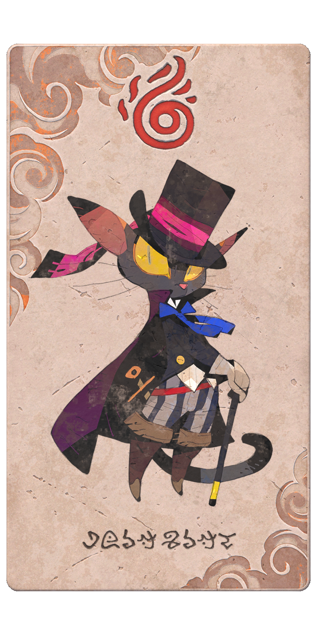 An anime like drawing of a cat in a top hat