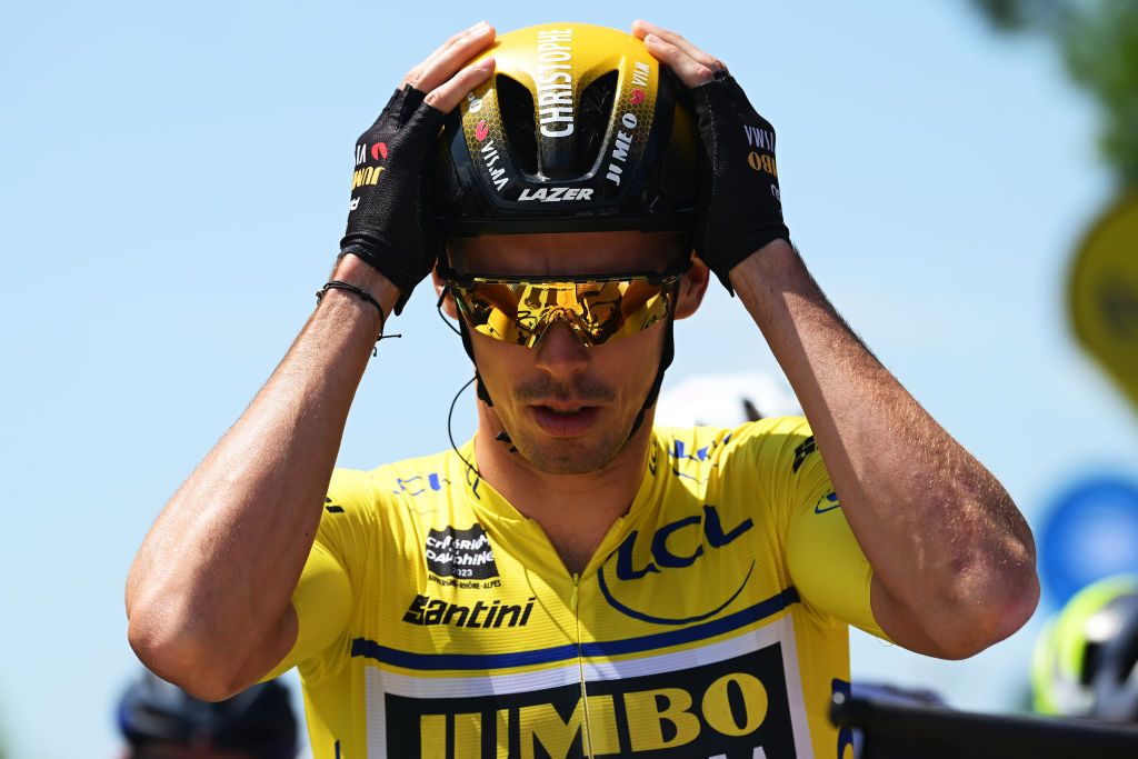 BRASSACLESMINES FRANCE JUNE 05 Christophe Laporte of France and Team JumboVisma Yellow Leader Jersey prior to the 75th Criterium du Dauphine 2023 Stage 2 a 1673km stage from BrassaclesMines to La ChaiseDieu 1080m UCIWT on June 05 2023 in BrassaclesMines France Photo by Dario BelingheriGetty Images