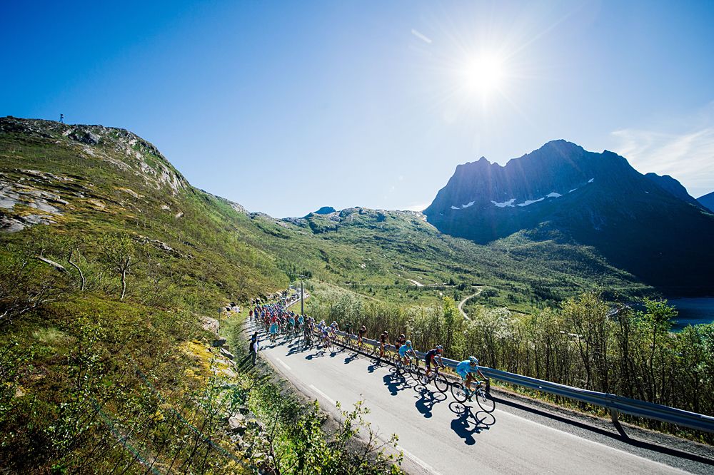 The peloton racing stage 3 at the Arctic Race of Norway
