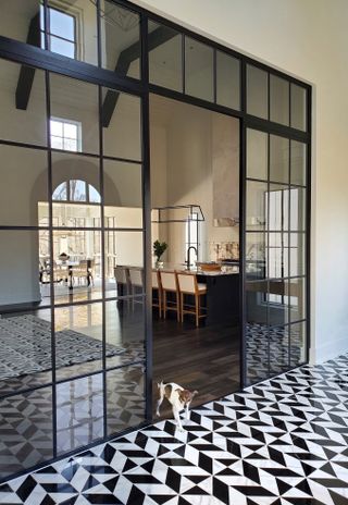 Geometric white and black tiled floor