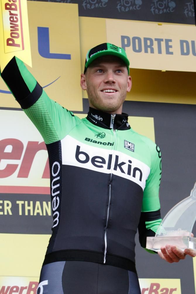 Stage winner Lars Boom on the podium