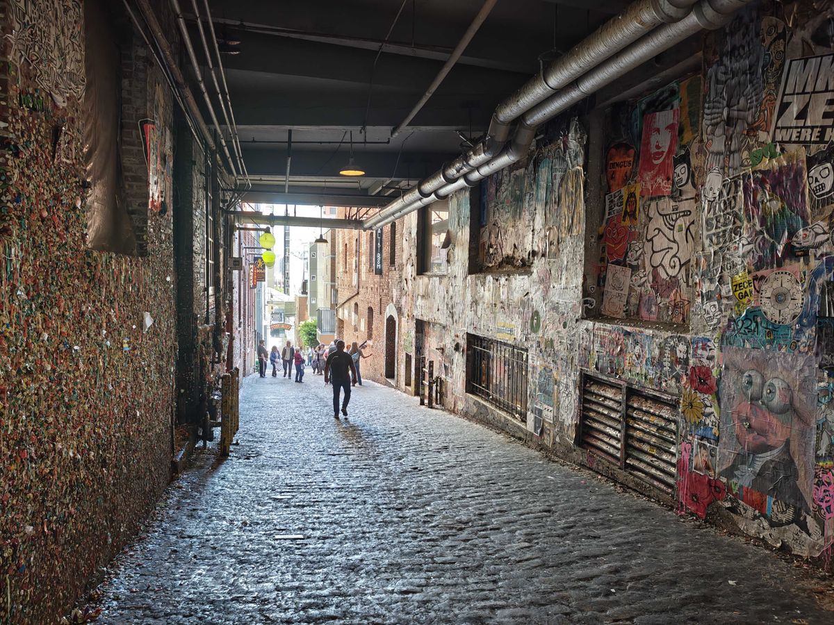 An alleyway with the Seattle gum wall