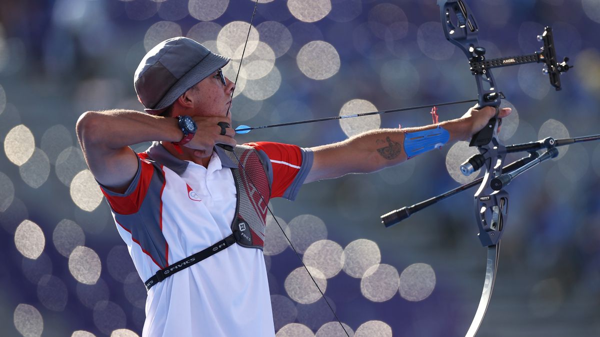 Turkey&#039;s Mete Gazoz shortly before winning men&#039;s individual gold at the Tokyo Olympic archery competition.