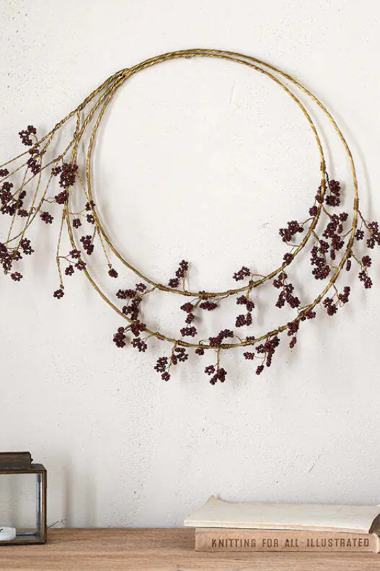 nkuku, Tanu Layered Mango Wood Beaded Wreath - Brass &amp;amp; Ruby