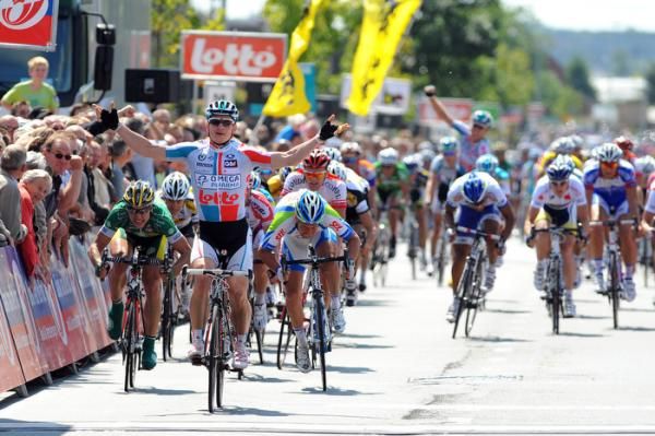 Andr&eacute; Greipel (Omega Pharma-Lotto) wins the final stage of the Tour of Belgium.