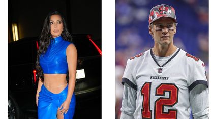 Side by side of Kim Kardashian and Tom Brady
