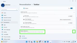 Screenshot showing how to change the alignment of your Windows 11 taskbar - select taskbar behaviors