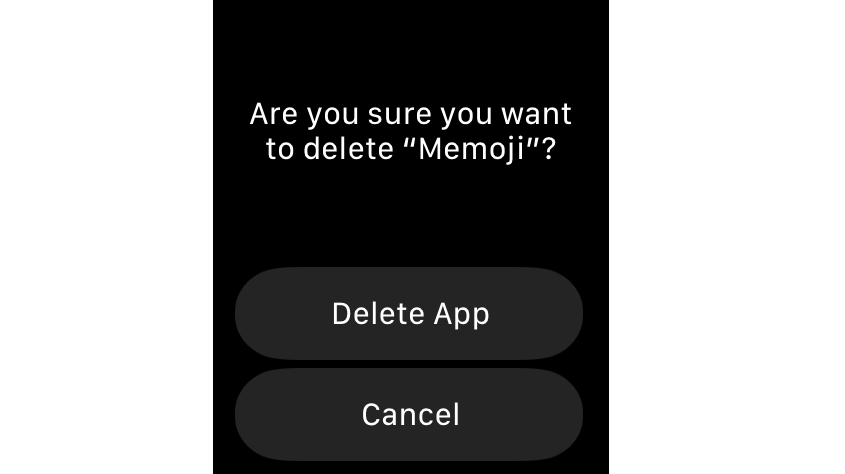 A watchOS screenshot showing an app deletion confirmation