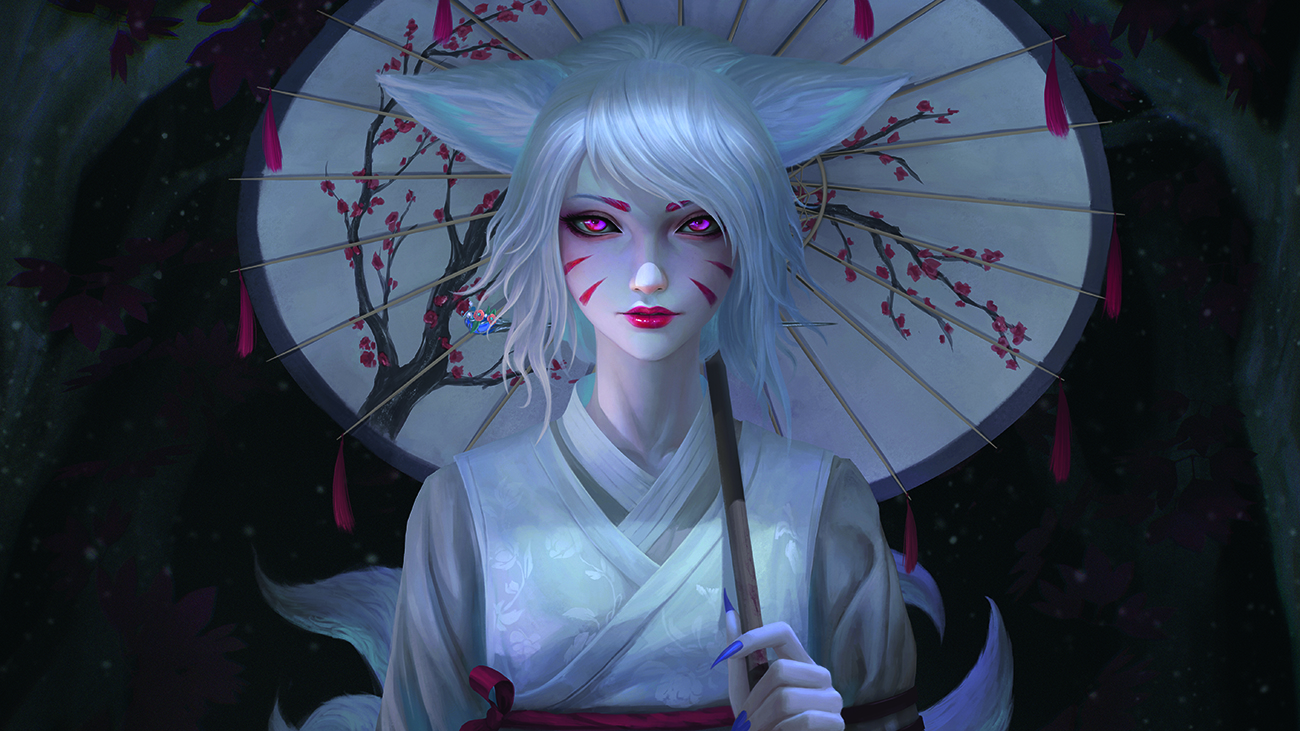 2D art of the week; A stylised, elfin woman with cat ears and a parasol