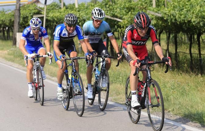 The early four man break included C&eacute;dric Pineau (FDJ.fr), Bartosz Huzarski (Team NetApp-Endura), Serge Pauwels (Omega Pharma-QuickStep) and Marco Pinotti (BMC)