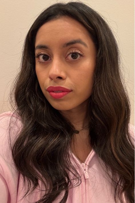 Ruby Ford-Dunker during and after testing the Maybelline Super Stay Matte Ink Liquid Lipstick.