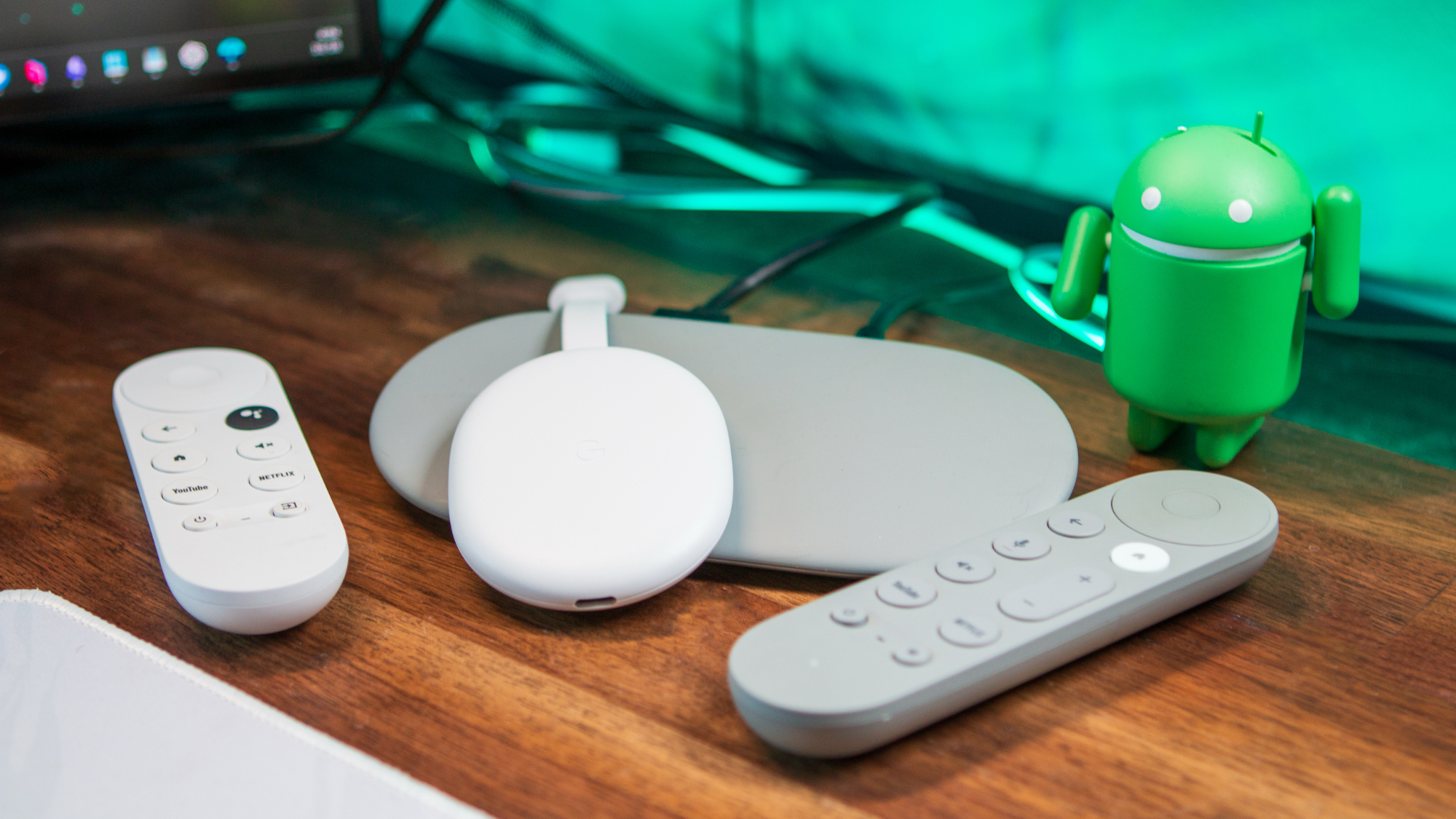 Chromecast with Google TV on top of Google TV Streamer