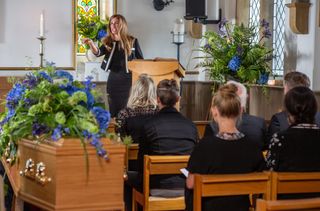 At Franks funeral Megan delivers some tough words in Emmerdale