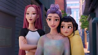 Huntr/X watching and looking happy in KPop Demon Hunters.