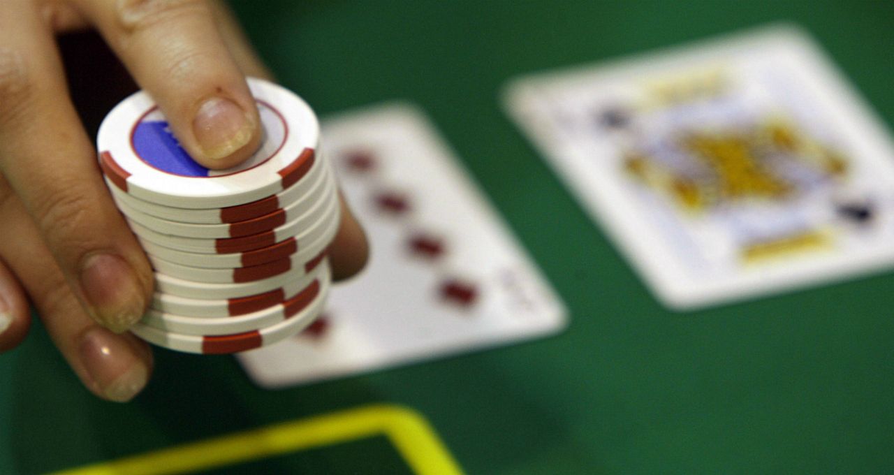 Gambling chips at a gaming table.