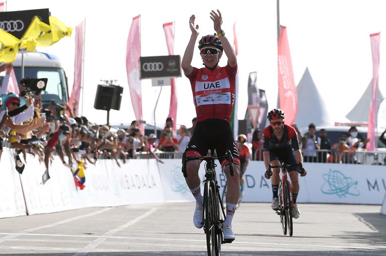 Tadej Pogacar wins stage seven UAE Tour 2022.